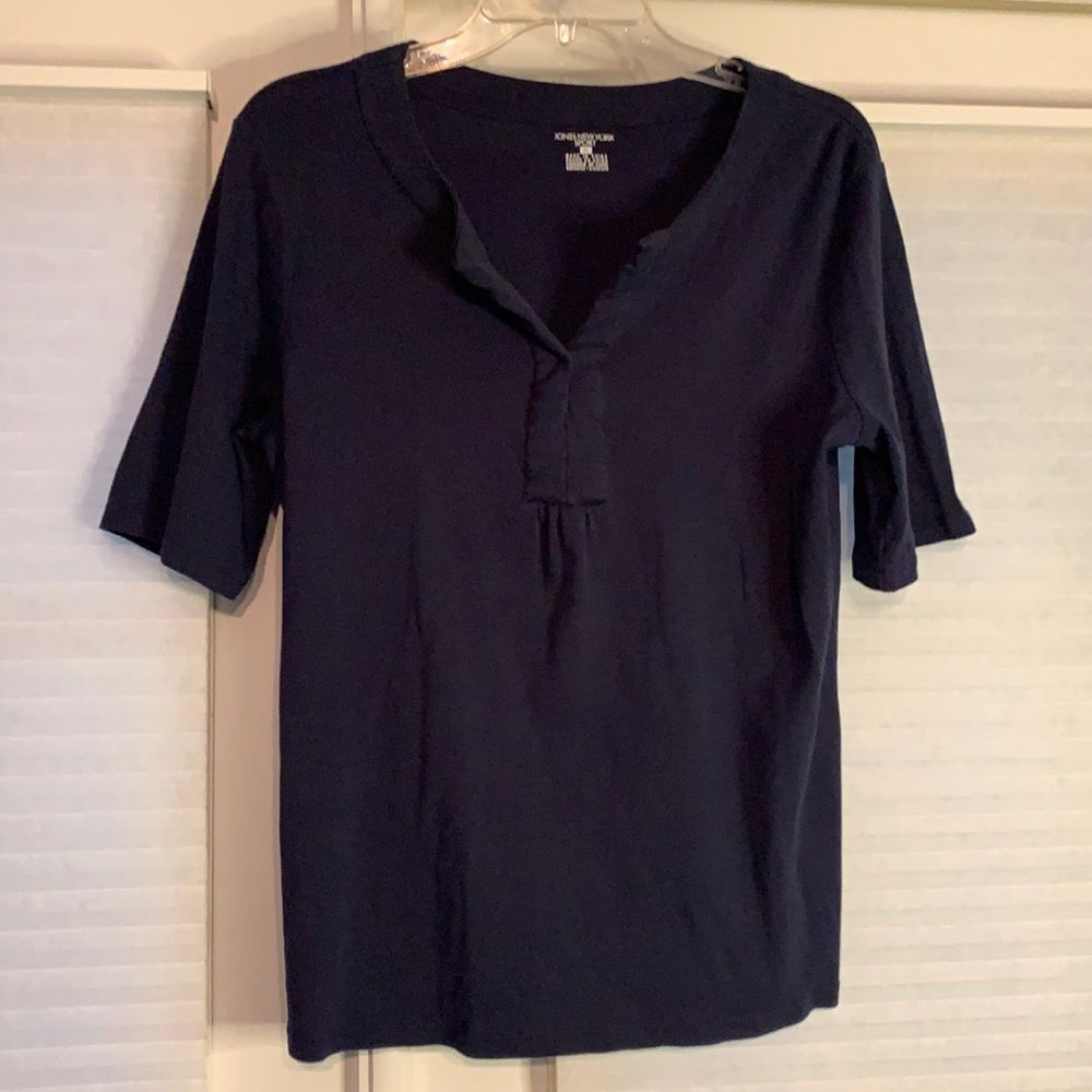 Jones NY Sport Navy Blue Short Sleeve V Neck Top Shirt‎ XL